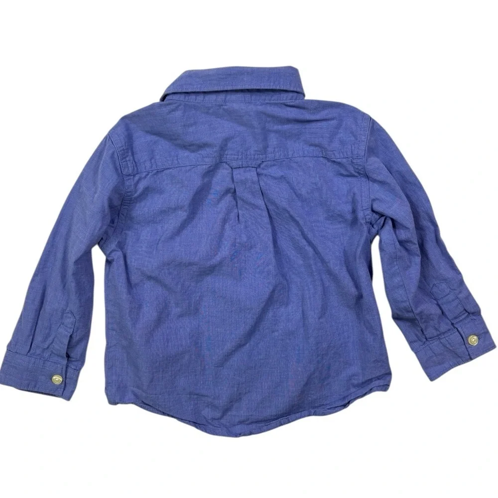 Gap Boys' Blue Long Sleeve with Iconic Brannan Bear Oxford Shirt